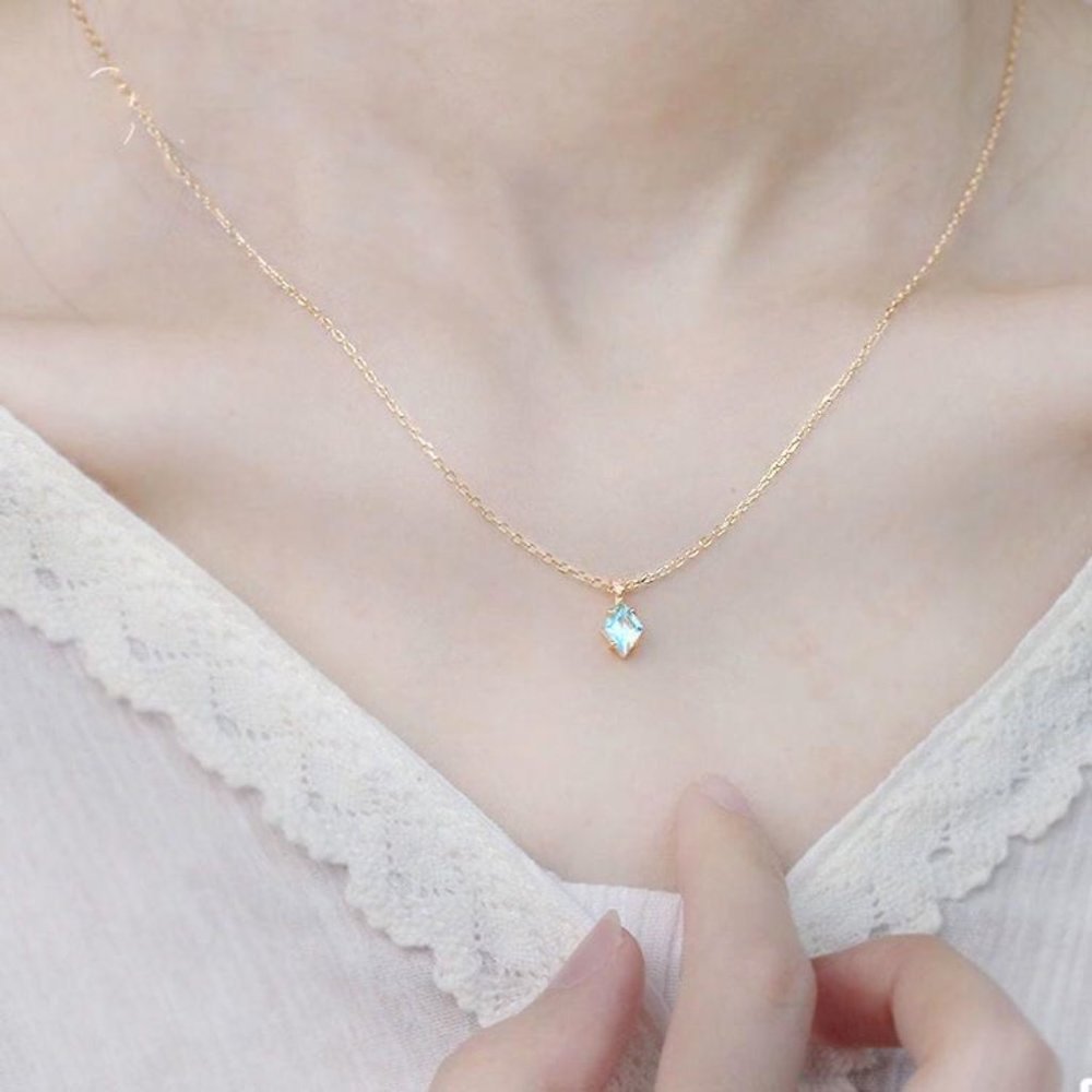 Aquamarine Blue Authentic London Topaz Stone Necklace Natural Gemstone Chain - Picture 8 of 10